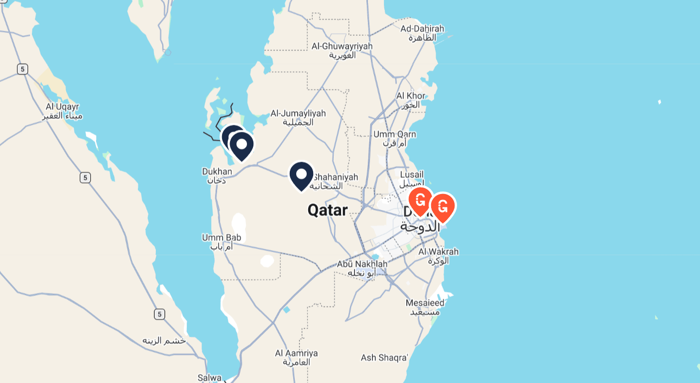 Tour route map for Qatar West Coast Tour